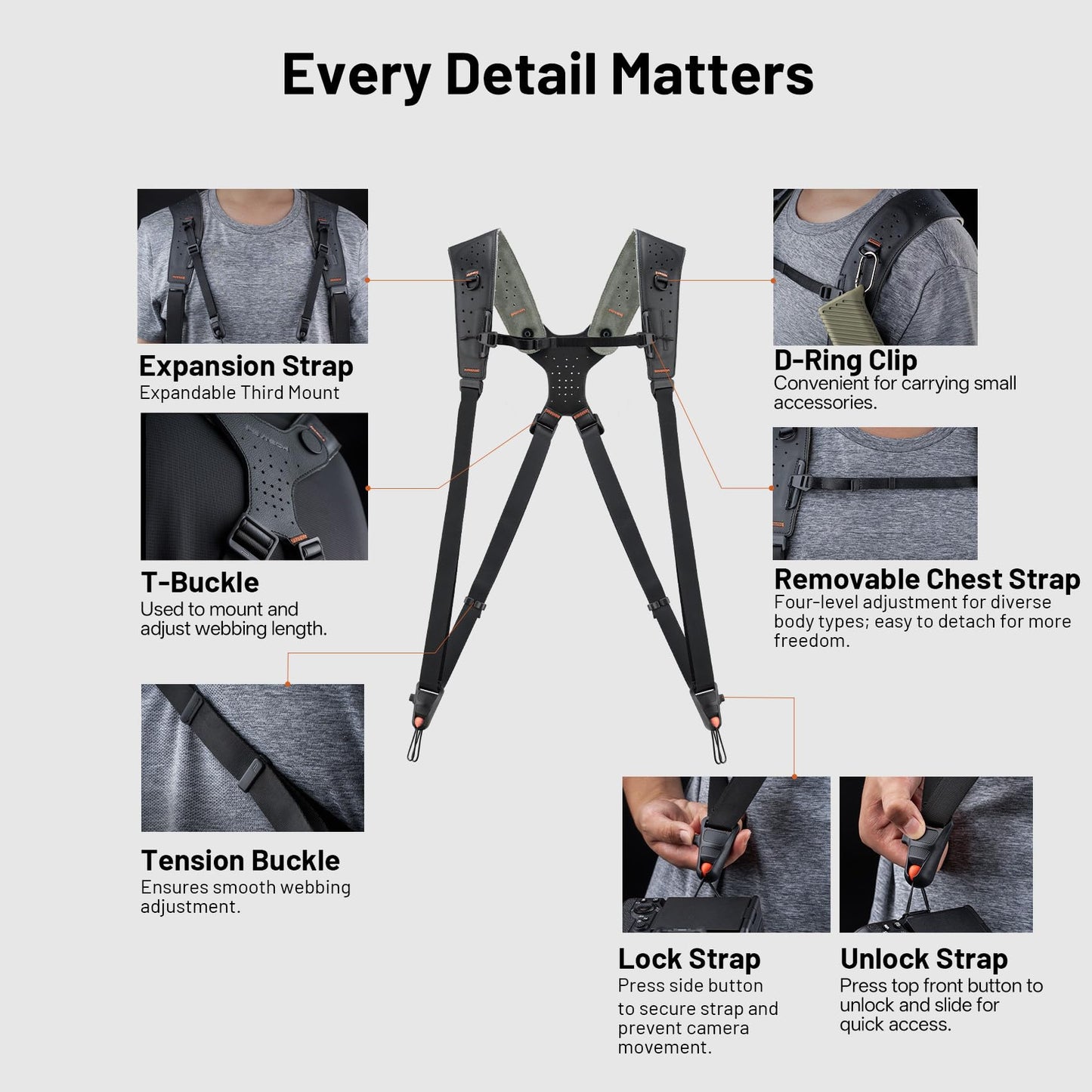PGYTECH Camera Strap Master, Dual Shoulder Harness for 3 Cameras, 60mm Leather Ergonomic Shoulder Pad, Adjustable Camera Harness for Professional Photographers, DSLR/Mirrorless Camera Straps, Black