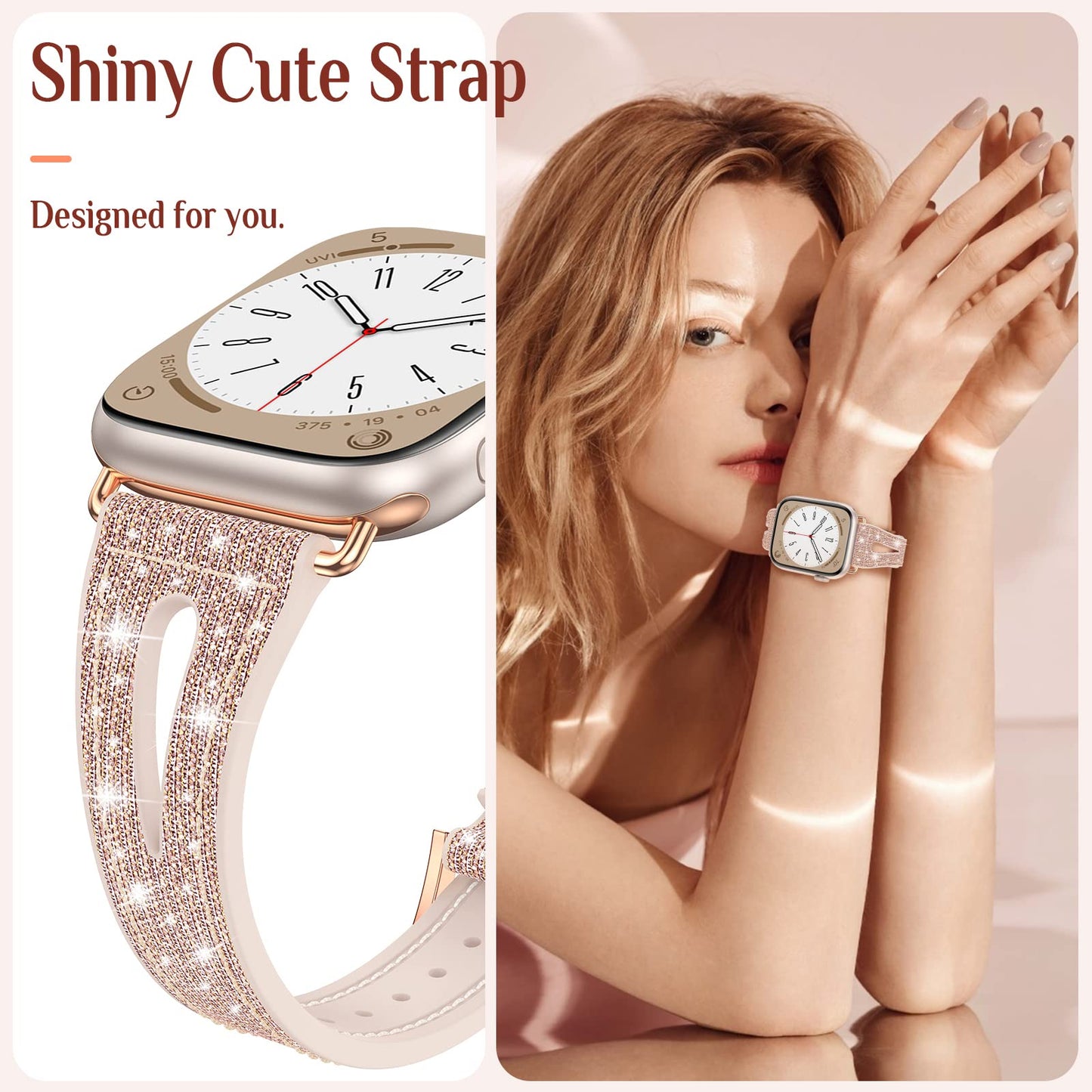 Goton Bling Silicone Band for Apple Watch Series 11/10 42mm, Series 7/8/9 41mm, Series 6/5/4/SE/SE2/SE3 40mm, Soft & Breathable Glitter Strap for Women, Stylish, Adjustable, Comfortable Fit, Sparkle