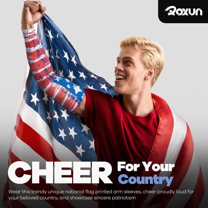 ROXUN 2 Pairs Flag Arm Sleeves Cooling UV Protection for Men Women Soccer Football Sports Gear Mexico Flag-2