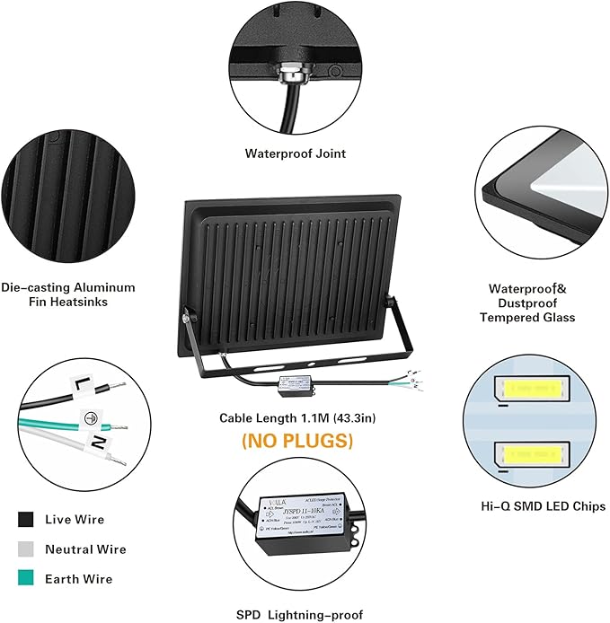 200W LED Flood Light Outdoor, 20000lm Super Bright Security Light, 1060W Equivalent, 6000K Daylight White, IP66 Waterproof Outside Floodlights, LED Exterior Light for Garage, Garden, Yard