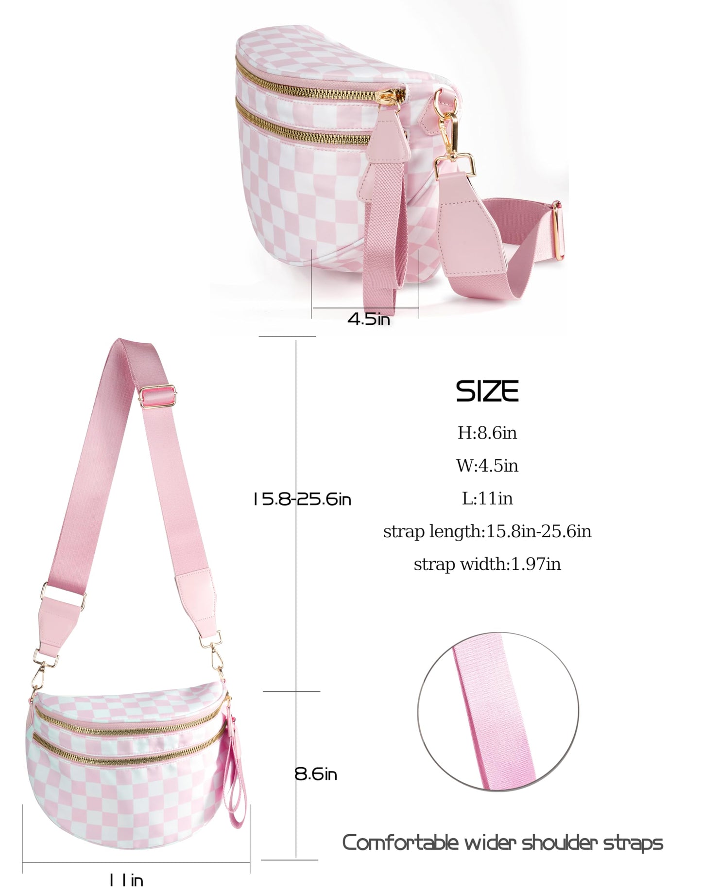 Spacious Checkered Nylon Crossbody Bag Bum Bag Checkered Handbags Wallets for Women