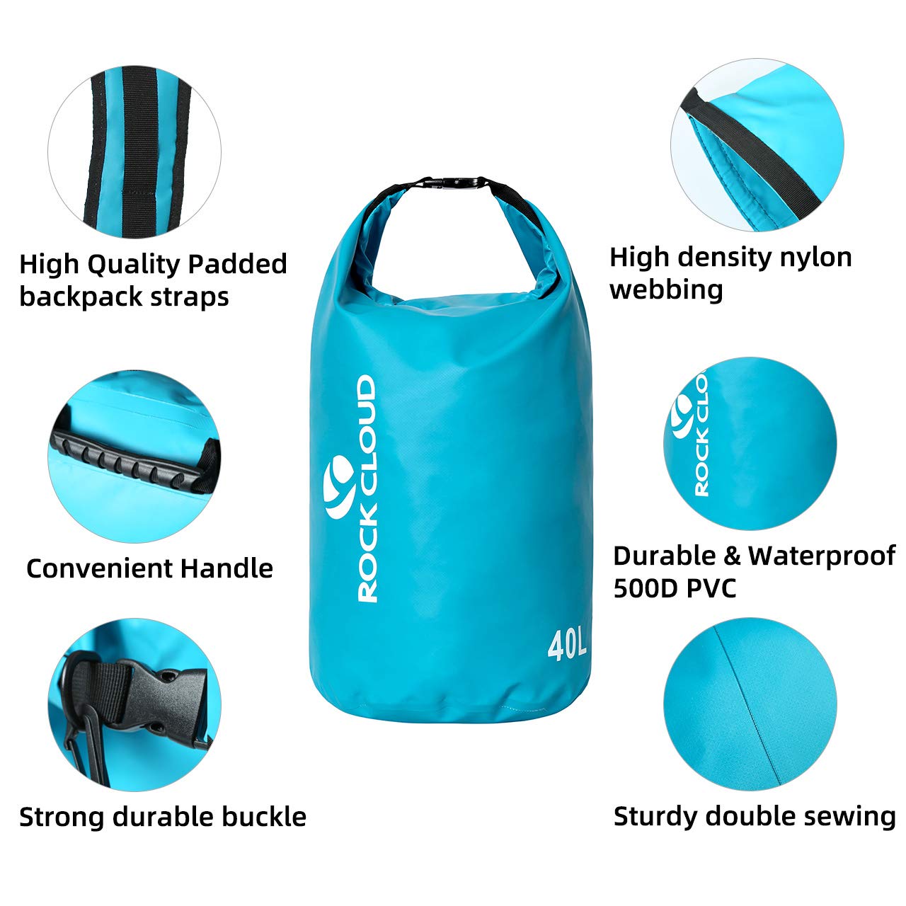 ROCK CLOUD Dry Bag Waterproof 30L Dry Sack for Kayaking Rafting Boating Beach Surfing Swimming Canoe Camping Hiking Fishing Ski