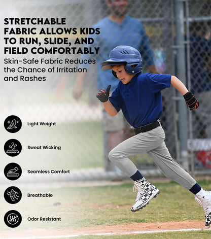 Penveer Youth Baseball Pants, Full Length Open Bottom Boys Baseball Pants with Durable Snap, Softball Pants, T Ball Pants (Black, YXS)