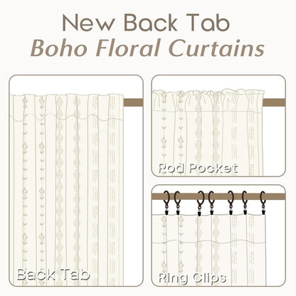 Farmhouse Curtains for Living Room 63 Inch Length,Modern Elegant Subdued Subtle Traditional Pattern Custom Window Livingroom Curtains Drapes 63 Inches Long 2 Panels