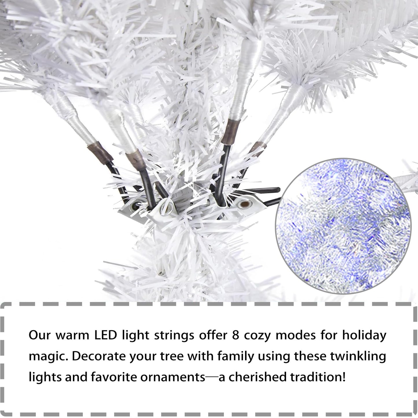 6Ft Artificial Christmas Tree with Metal Stand for Holiday Festival Parties Home Office Decor, 8 Modes 200 LED Blue Lights Included