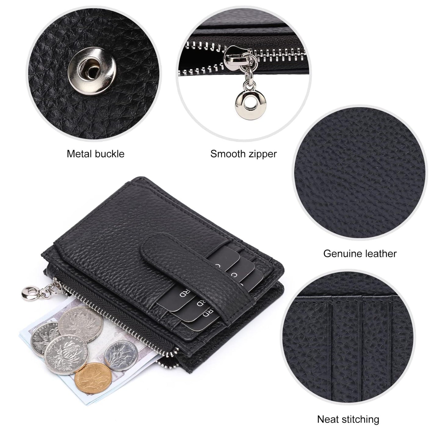 Fependu Slim Wallet for Women Thin Womens Card Holder RFID Blocking Genuine Leather Small Wallets Black