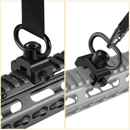 LONSEL 360° Rotation Picatinny 2 Point and Traditional Sling Swivel Mounts Picatinny Rail Mount with 1.25" Push Button QD Sling Swivels - Black (1 Pack)