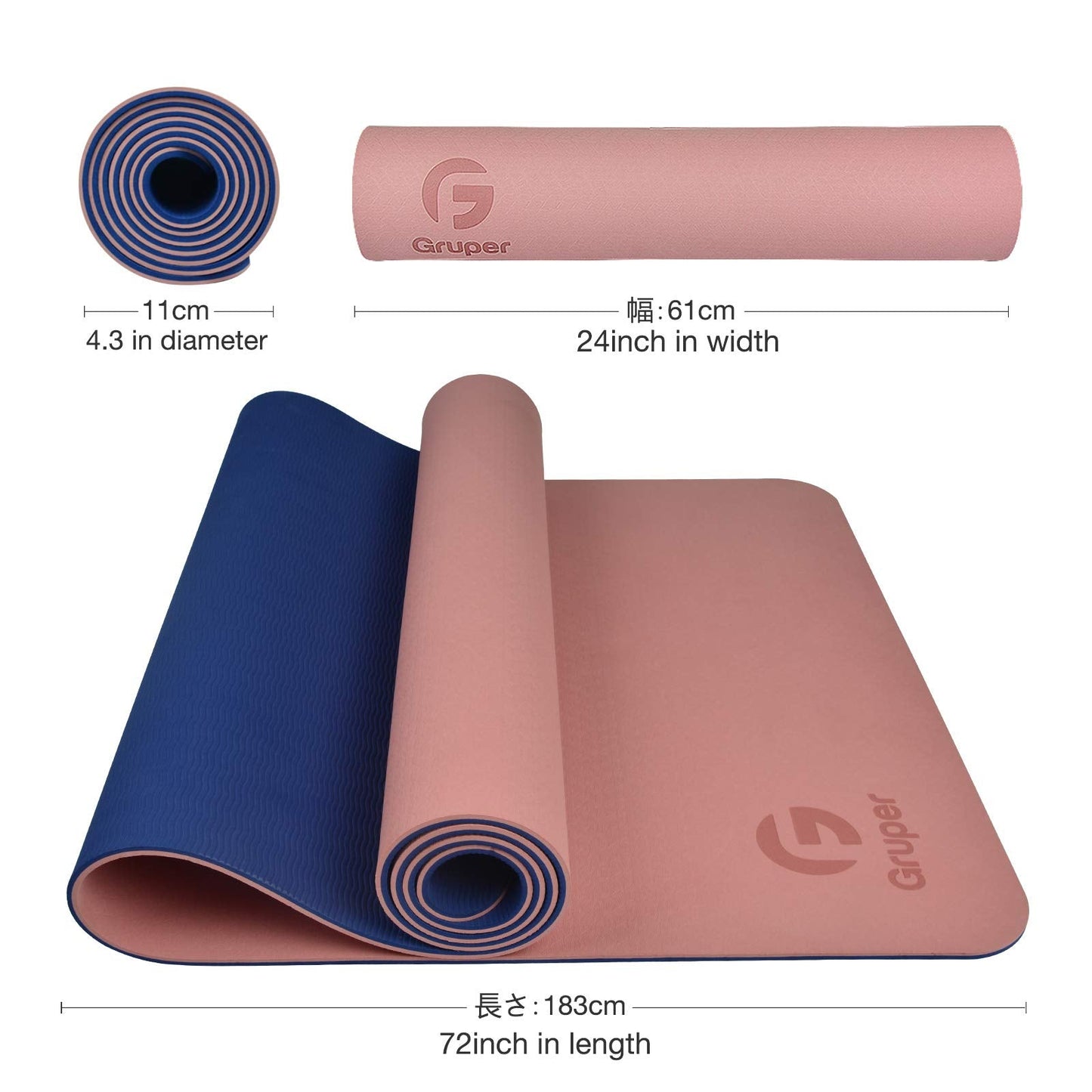 Gruper Yoga Mat Non Slip Thick 1/3'', Eco Friendly Fitness Exercise Mat with Carrying Strap,Pro Yoga Mats for Women,Workout Mats for Home, Pilates and Floor Exercises