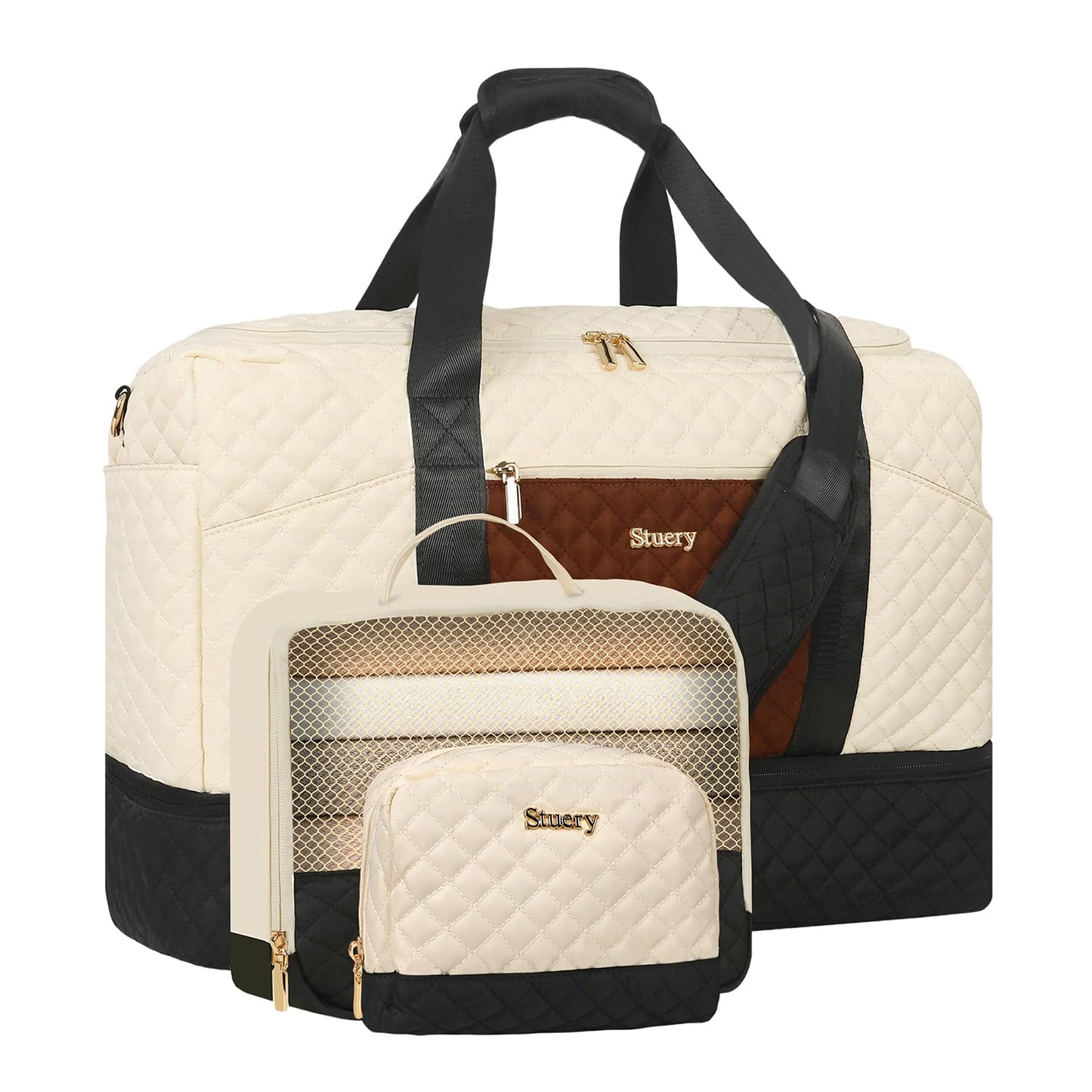 Stuery Weekender Bags for Women with Toiletry Bags: Large Overnight Bags Travel Duffel Bag Carry On Shoulder Weekend Tote with Shoe Compartment and Wet Pocket for Girls Airplane Traveling