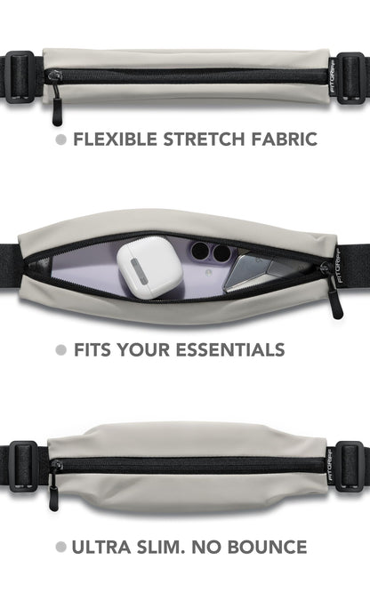 Fitgriff® Running Belt V2 for Men & Women - Slim Fanny Pack, Phone Holder for Jogging, (Fits All Cell Phones) - Money Belt, Runners Waist Pouch (Light Taupe, One Size (Waist 24.4 – 43.3 inches))