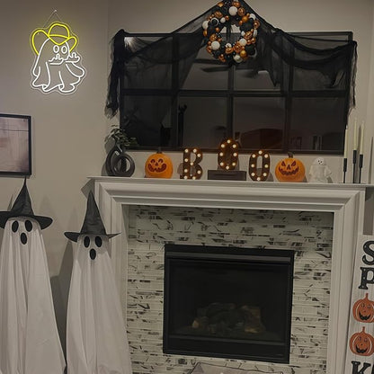 WX&YH Cowboy Ghost Giving The Finger Neon Sign Halloween Neon Signs for Wall Decor Spooky LED Lights for Porch Man Cave Room Bar Halloween Bash Unique Gift for Friends Halloween Nights