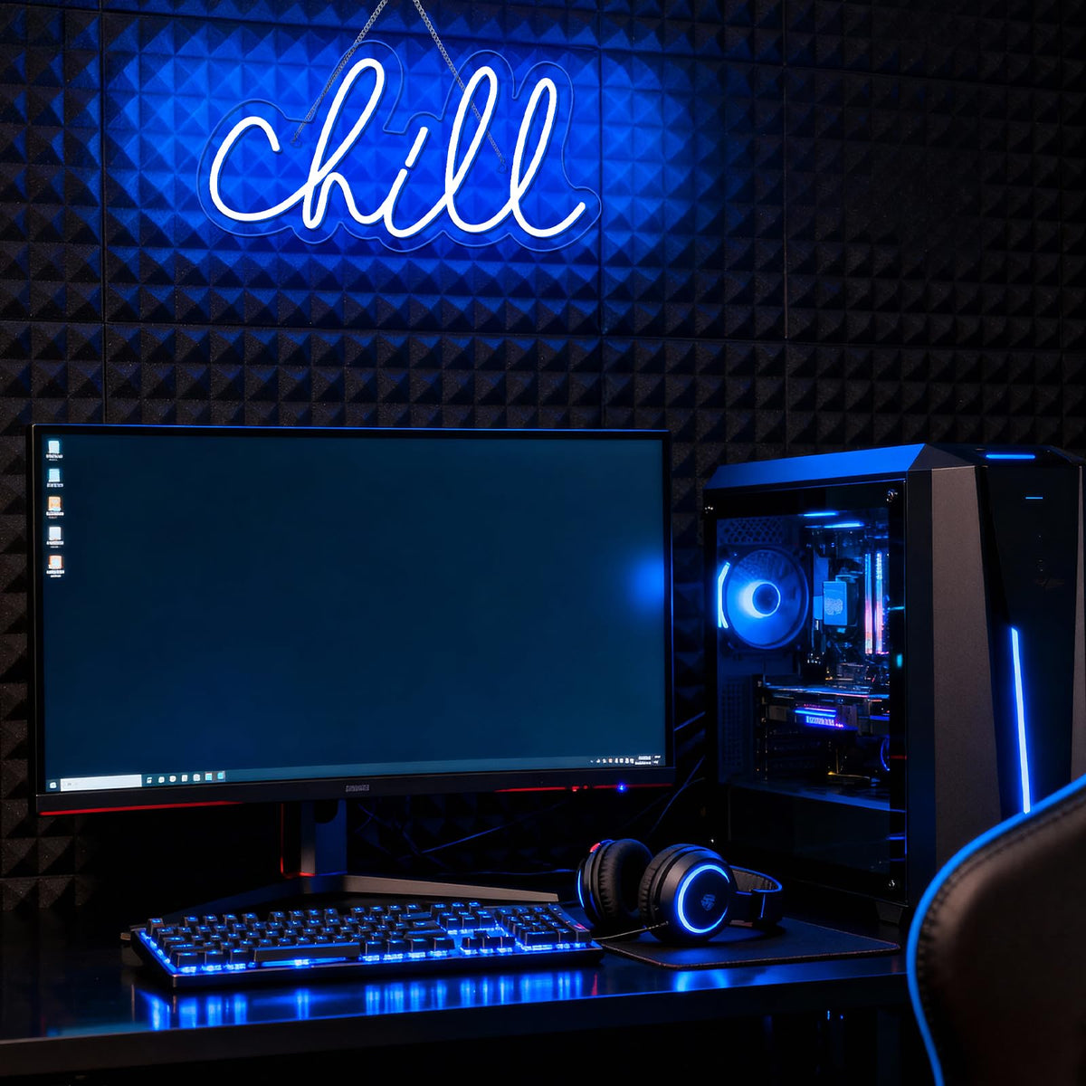 Wanxing Chill Neon Sign Blue Led Sign Chill Neon Wall Sign 14'' x 7'' Led Word Lights for Wall Decor Neon Light for Bedroom USB Powered Switch Light up Sign for Bar Hotel Game Room