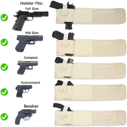 ComfortTac Ultimate Belly Band Holster for Concealed Carry | Fits Smith and Wesson Bodyguard, Shield, Glock 19, 17, 42, 43, P238, Ruger LCP, and Similar Sized Guns | for Men and Women