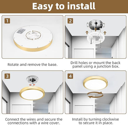 Hlite 6pack 9 Inch Flush Mount LED Ceiling Light Fixture,18W 1800LM Super Slim Light Fixtures Ceiling Mount 3000K/4000K/5000K 3CCT Selectable,Light Fixtures for Kitchen,Bedroom (Gold)