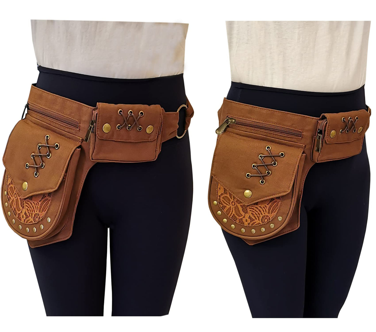 Larswon Renaissance Leg Bag for Women Renaissance Belt Festival Bags Hip Pouch for Women Thigh Pack Coffee