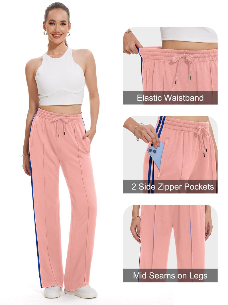 Tapata Tall Women's 34" Inseam Track Pants Elastic Waistband Y2K with Zipper Pockets Dance Studio Sweatpants, Pink, L