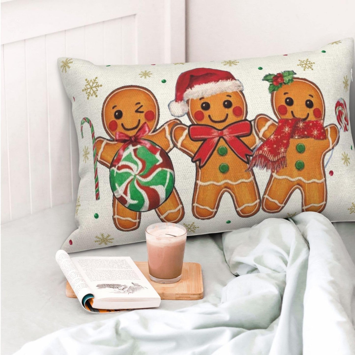 OFIRD Christmas Pillow Covers 12x20 Pack of 2 Brown Gingerbread Man Snowflake Throw Pillow Covers Winter Holiday Decorative Pillowcase Farmhouse Linen Cushion Case for Sofa Couch Christmas Decor