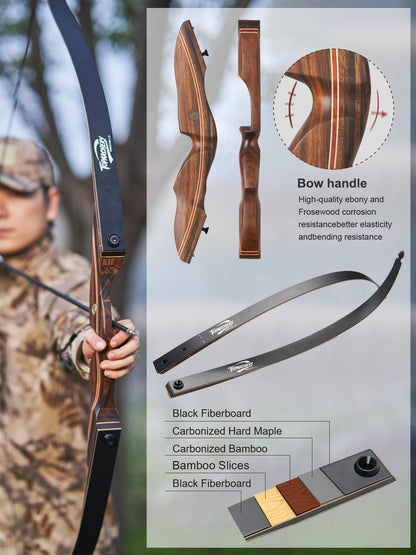 TOPARCHERY Recurve Bow Set for Adult & Beginner, 60" Wooden Takedown Recurve Hunting Bow for Outdoor Training Practice Right Handed 25-60LB (Brown, Right Hand, 30, Pounds)