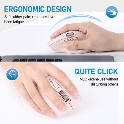 Wireless Side Scroll Mouse with Multi-Device, Ergonomic Computer Mice with Smart Flying Scroll, Quiet Click for Computer, Laptop, iPad, Tablet, MacBook (Grey)