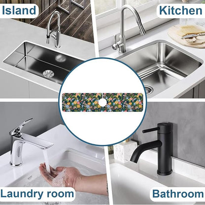 Colorful Flower Kitchen Sink Splash Guard Faucet Mat Flowers Leaves Super