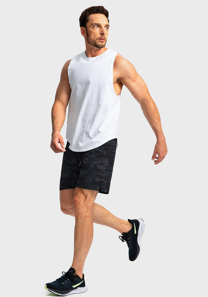 Soothfeel Men's Running Shorts with Zipper Pockets 7 Inch Lightweight Quick Dry Gym Athletic Workout Shorts for Men (Grey Camo, M)