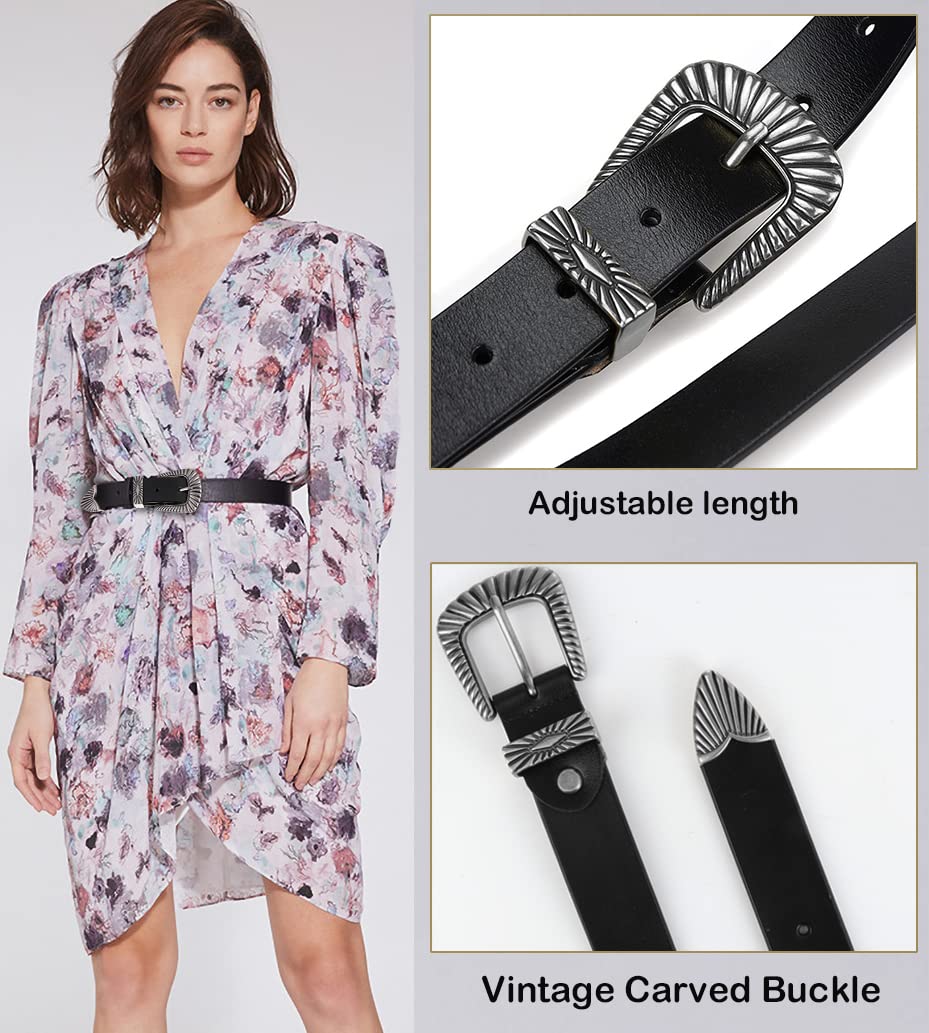 ALAIX Belts for women Women's Belts Silver Gold Buckle leather belts Black Western belts Jeans Pants belts for women