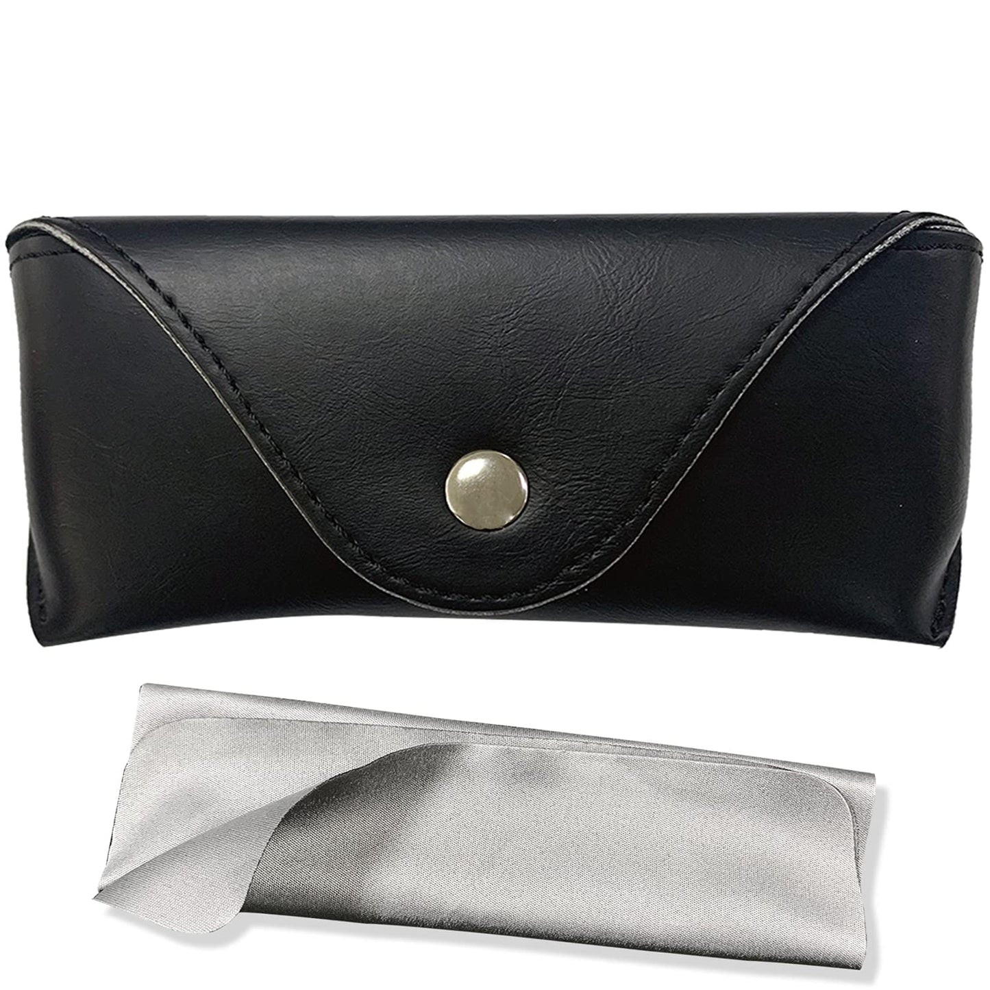 LogHog Portable Leather Glasses Case,Mother's Day Gifts for Him Durable Soft Sunglasses Pouch Slim Case for Women Men Horizontal Eyeglass Case （Button - Black）