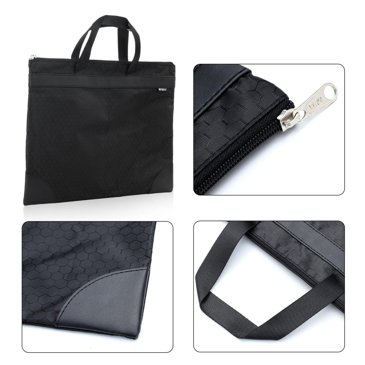 M&G 12x15 in Large Zipper Pouch with Handle, A4 Foldable Lightweight Waterproof Oxford Document Storage Bag, File Organizer for Office Travel Books Papers Filing Folder – 1 Pack (Black)