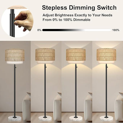 Floor Lamp for Bedroom,Rattan Floor Lamp,Modern Standing Lamp with Marble Base,Dimmable Standing Lamp for Bedroom, Reading,Office & Kids' Room,LED Bulb Included(Rattan)