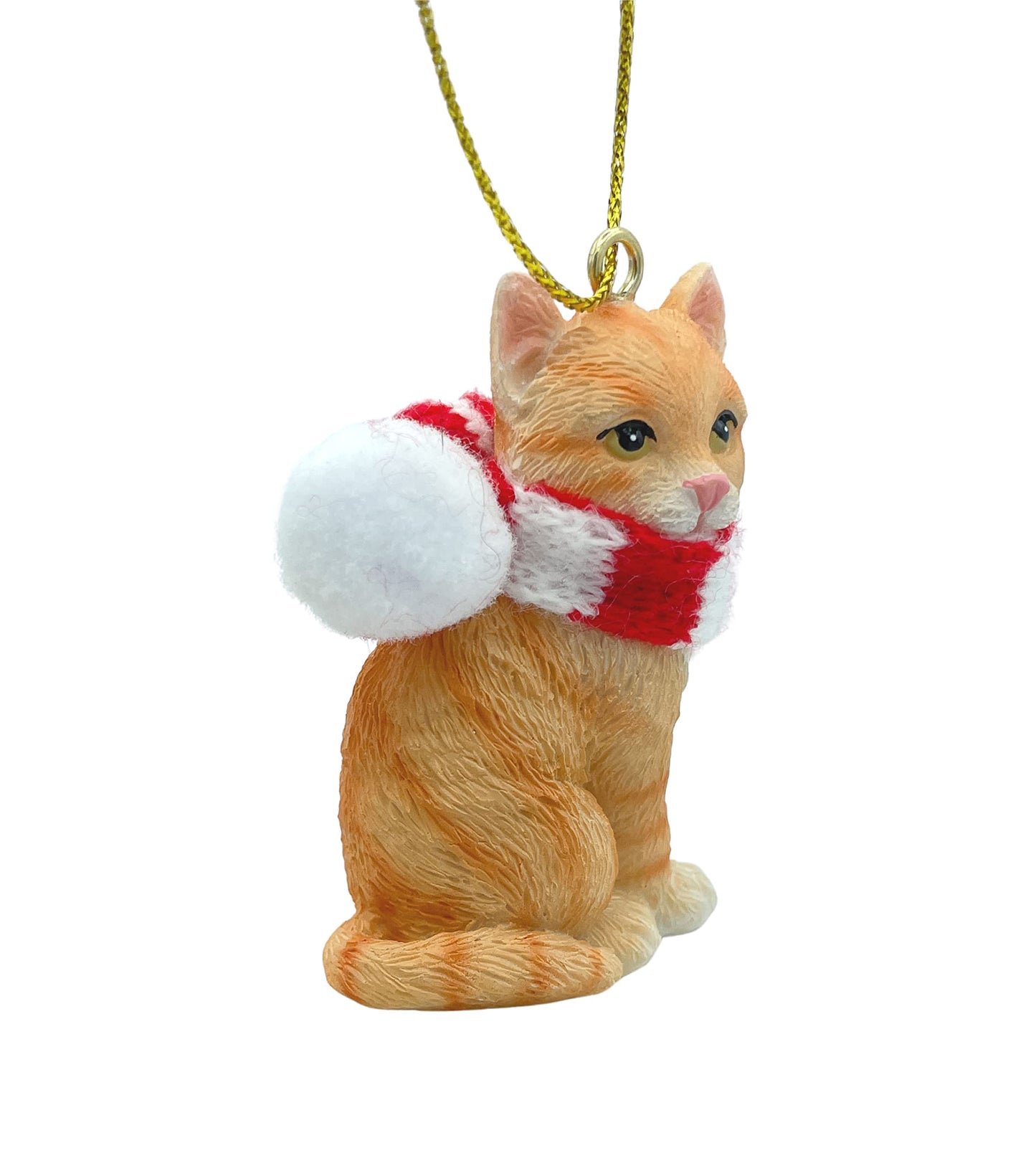 Orange Cat Tabby Shorthaired Kitty Christmas Tree Ornament with Candy Cane Scarf