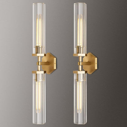 Crystal Bathroom Vanity Wall Sconces Set of Two Gold Modern Sconces Wall Lighting, 28.5in Brass Vanity Lights,Indoor Linear Wall Sconce Light for Bedroom,Hallway,Staircase,Living Room,Dining Room
