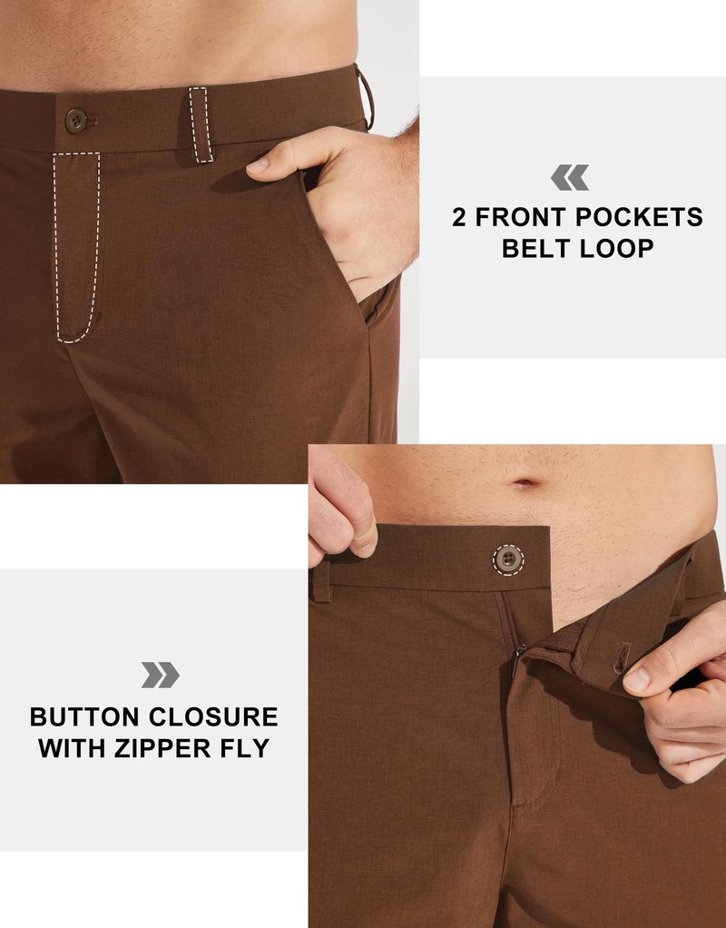 Libin Men's Golf Pants 30" Comfy Business Casual Pants Quick Dry Lightweight Fashion Outfits for Men Travel Vocation Dress Work, Light Coffee, 35W x 30L