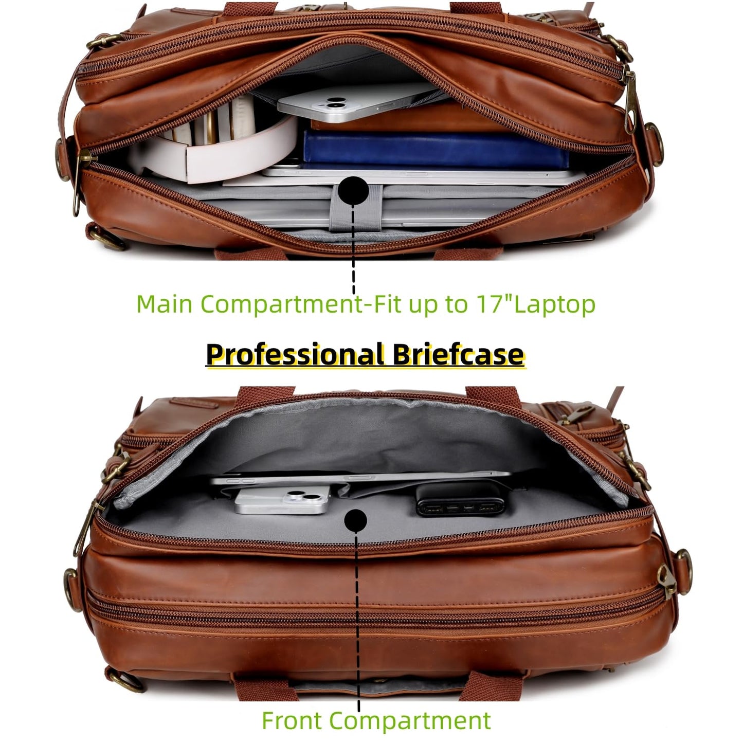 Baosha Leather Laptop Briefcase Backpack Hybrid Large 17 inch Laptop bag Travel Carry on Backpack Vintage for Men HB-22 (Brown)