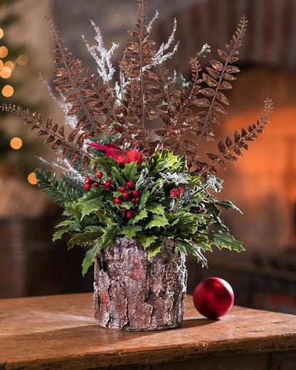 DILATATA 6Pcs Christmas Glitter Leaves Boston Fern Leaves 25" Artificial Bronze Fern Leaf Picks Sprays Giltter Stems for Christmas Tree DIY Xmas Wreath Garland Home Decor - Bronze