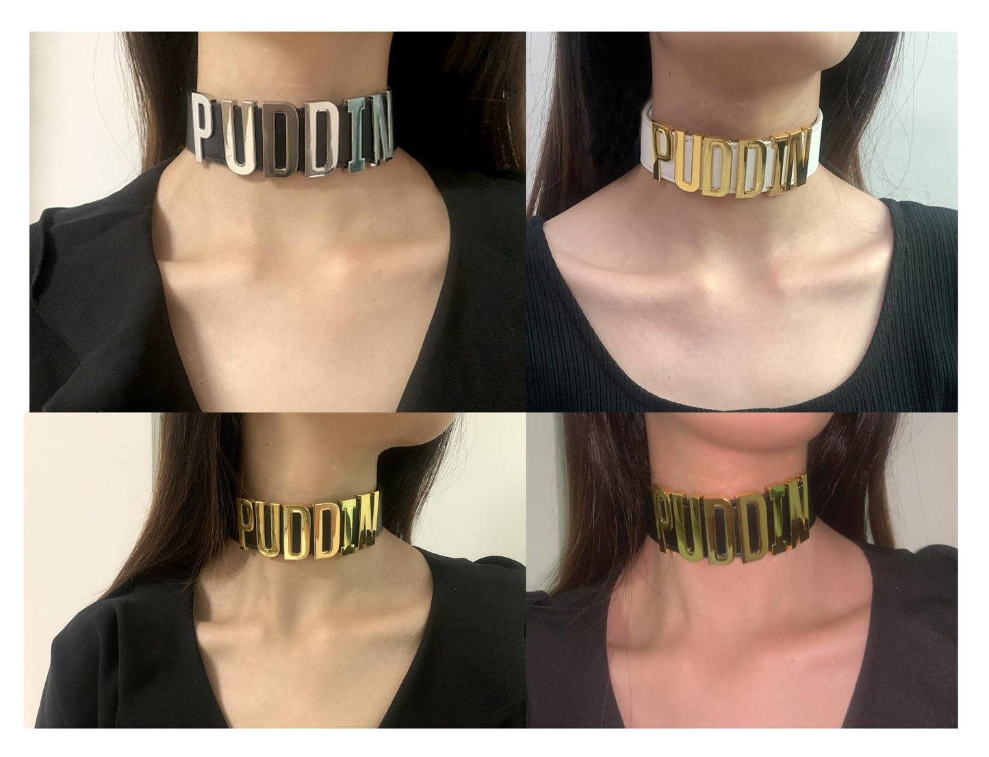 LAKIYOYO Puddin Choker Necklace Bracelet for Women Leather Choker Necklace for Women Halloween Cosplay Costume Jewelry Set（black gold）