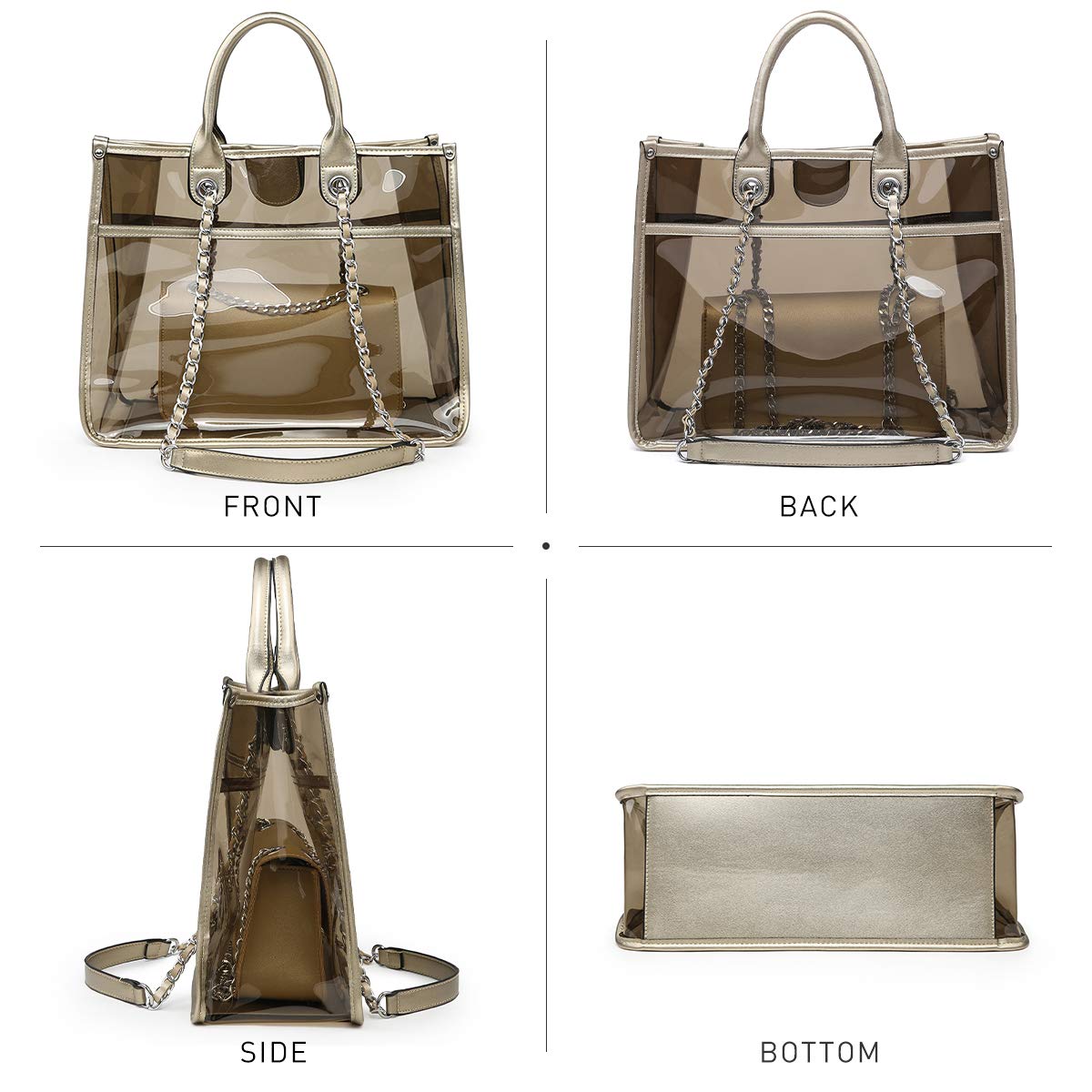BTF BE TOP FASHION Women Clear Tote Bag for Stadium Events Clear Purse 2 in 1 Crossbody Shoulder Work Bag