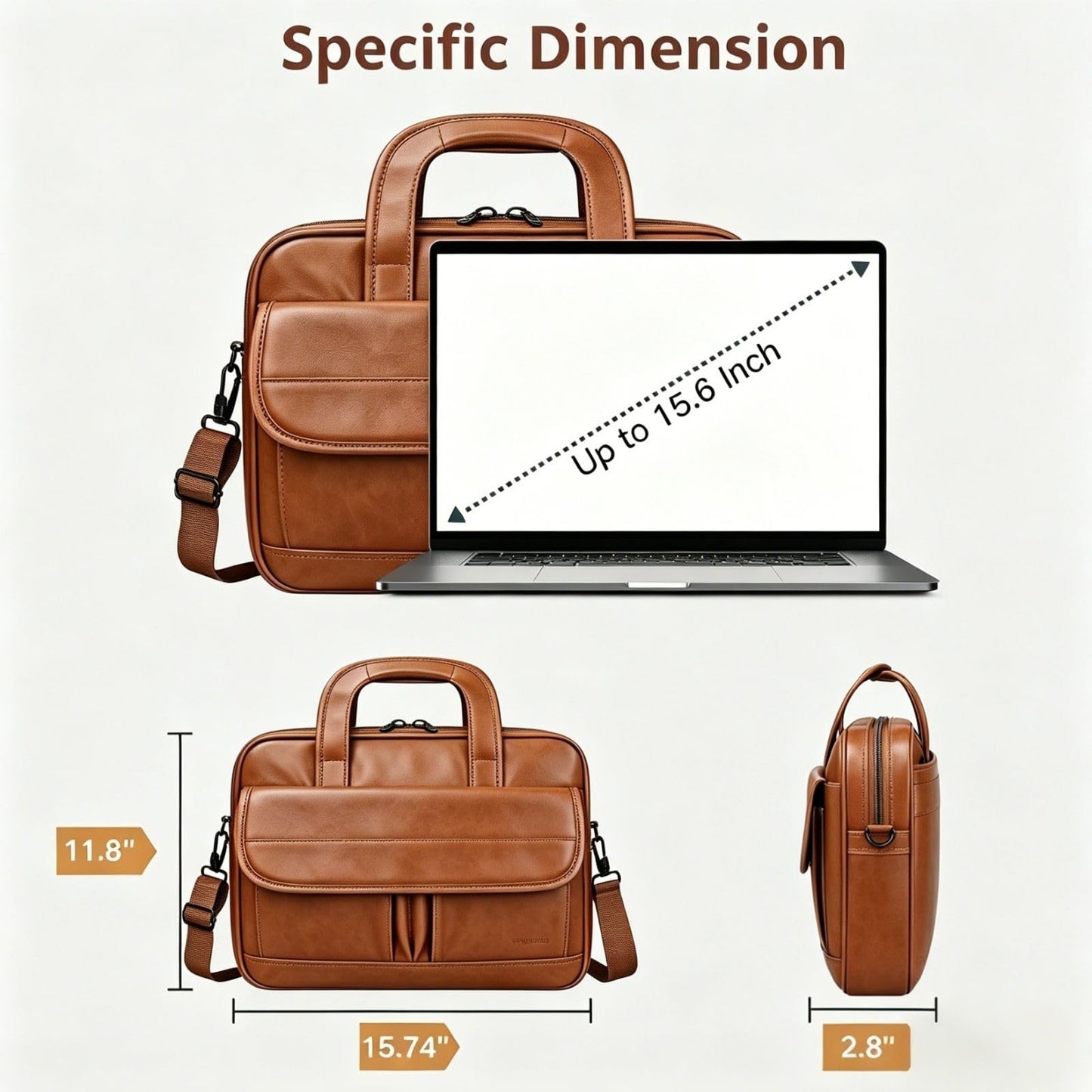 Taygeer Leather Laptop Bag for Men Women, Premium Laptop Briefcase Fits Up to 15.6 Inch Notebook, Waterproof Portable Shoulder Messenger Crossbody Bag Carry On Case for Travel Business Office, Brown