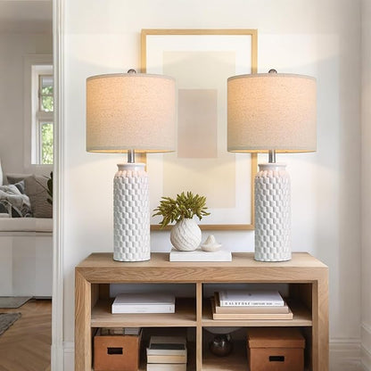 27" White Modern Ceramic Living Room Lamps Bedside Lamp Set of 2 for Bedroom Decor Farmhouse Table Lamp for Living Room Office Dorm