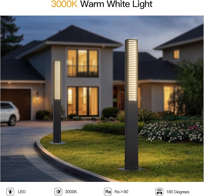 Landscape Path Lights AC100-240V, 71" Tall Driveway Lights Waterproof, Modern Pathway Light Wired, LED Bollard Light, Lawn Lamp 3000K Lighting for Yard Patio Garden Walkway Sidewalk Commercial