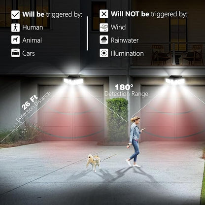 AmeriTop Solar Lights Outdoor, 2 Pack 233 LED High Brightness Cordless Solar Motion Sensor Lights; 3 Adjustable Heads, 270° Wide Angle Illumination, IP65 Waterproof, Security LED Flood Light(Daylight)
