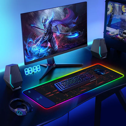 ToLuLu RGB Gaming Wireless Charging Mouse Pad, 5/7.5/10/15W 10 Light Modes LED Mouse Pad Computer Keyboard Mat Mousepad, 800x300x4MM Extended Large Desk Mat for Gaming, MacBook, Laptop, PC, Galaxy
