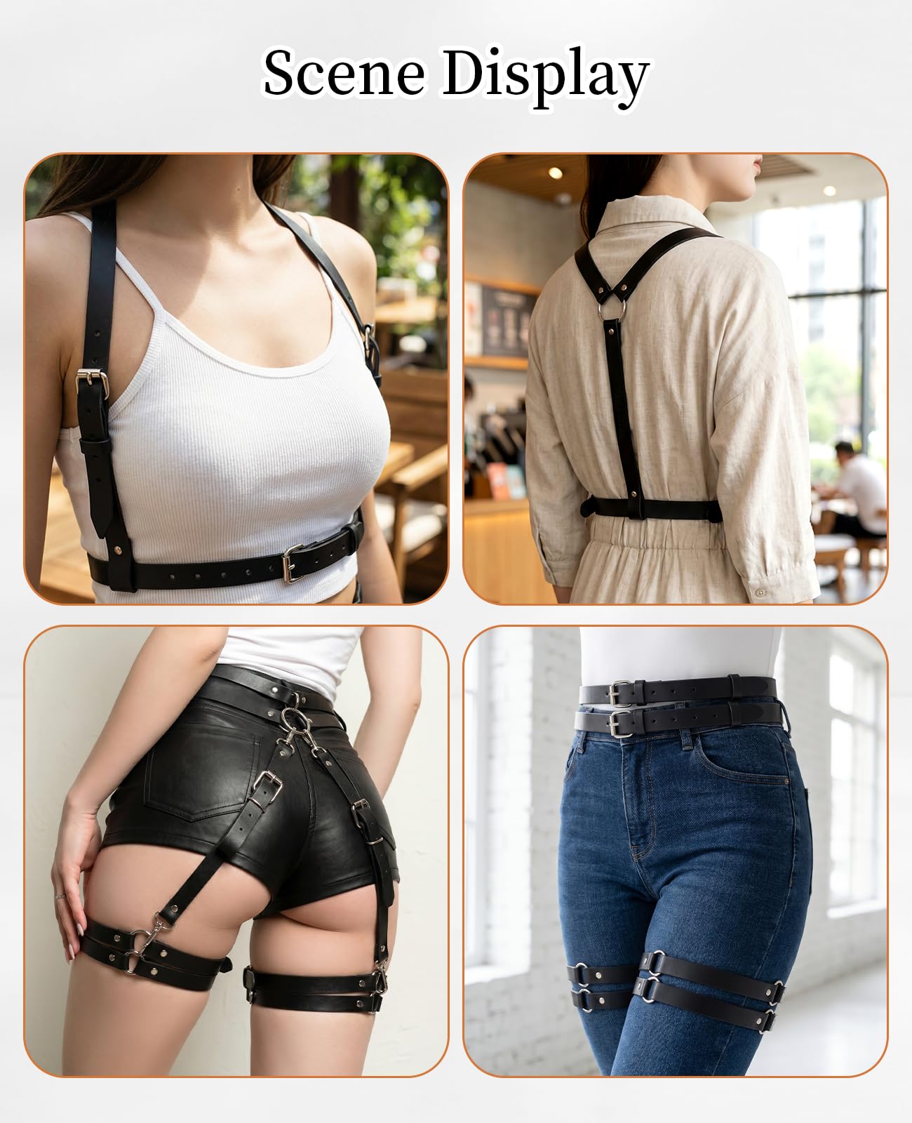 Waaqkid 2 PCS Leather Harness for Women Set, Adjustable Black Punk Body Harness Belts Goth for Halloween Cosplay Party
