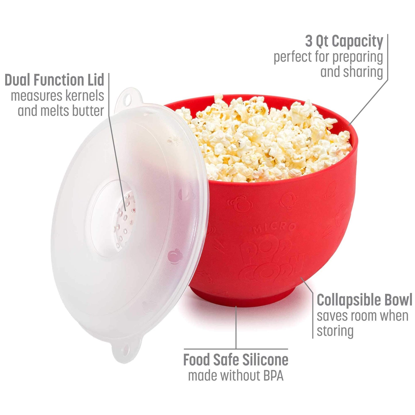 Goodful Silicone Popcorn Popper, Collapsible Hot Air Microwavable Popcorn Maker, Bowl Made without BPA, Teal