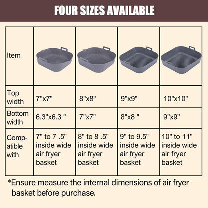 Silicone Liners Square for Air Fryer, 2 Pcs Non-stick Food-grade Reusable Basket Silicone Pot Baking Tray Airfryer Accessories, Top Size 8 inches, Bottom Size 7 inches