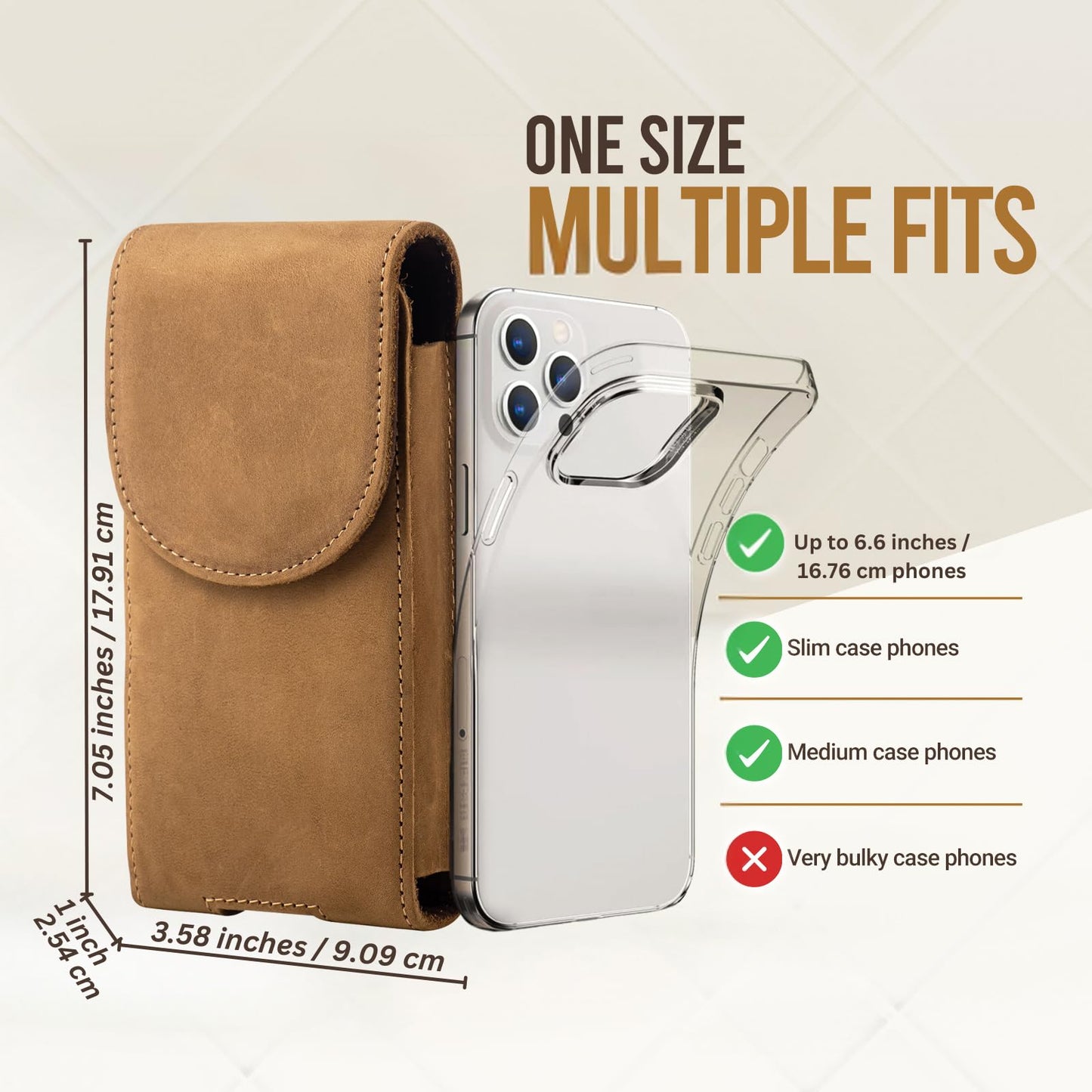 Hengwin Leather Cell Phone Holster Belt Pouch Case with Belt Clip Fit for iPhone 17 Pro Max 16 Pro Max 15 Pro Max 14 Pro Max 13 Pro Max Samsung Galaxy S25 Ultra S24 Ultra S23 Ultra (Light Brown)