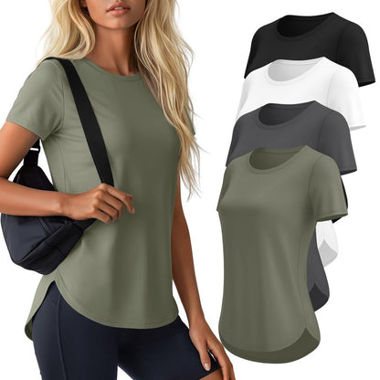 Locoowai 4 Pack Women's Workout Shirts UPF 50+ Athletic Breathable Short Sleeve Tops Quick Dry Split Hem Running Gym Yoga Tee(White,Black,Dark Gray,Grey Green,X-Large)
