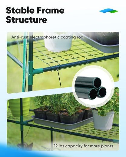 Quictent Greenhouse for Outdoors, Mini Walk-in Portable Flower Garden Plant Kit Outside, Heavy Duty 3 Tiers 4 Shelves Steel Frame & Durable Cover W/ Screen Door, 4.7x2.4x6.4 FT, Clear