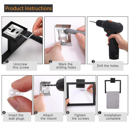 JOPOFI Towel Ring - Thicken Stainless Steel Towel Holder, Towel Racks for Bathroom, Square Modern Design Hand Towel Holder, Contemporary Hand Towel Bar - Matte Black