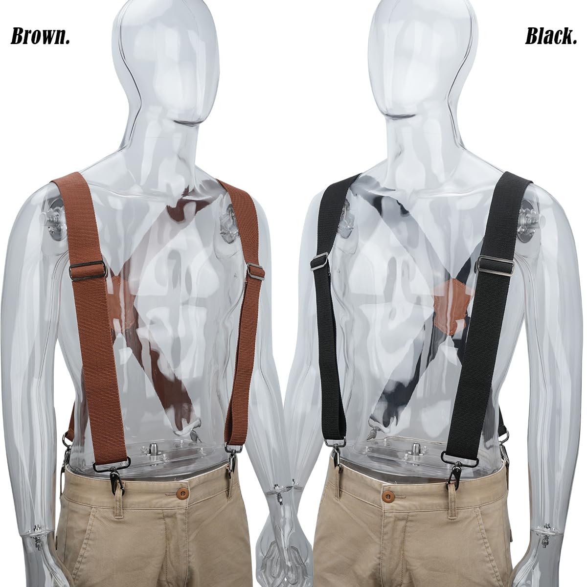 WELKINLAND 2-Piece Sets Black & Brown Work Suspenders, Heavy Duty Suspenders for Men, 2Inch-Wide Mens Suspenders Hooks Belt Loop for Seniors, Black Mens Suspender Jeans, Brown Suspender Men Gift