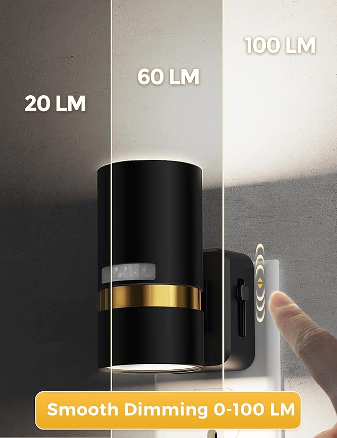 L LOHAS LED Motion Sensor Night Light Plug in, Night Lights Plug into Wall with Adjustable Brightness, 5000K Daylight White, 1W Energy-Saving Nightlight for Bathroom Bedroom Kitchen Hallway, 2 Pack